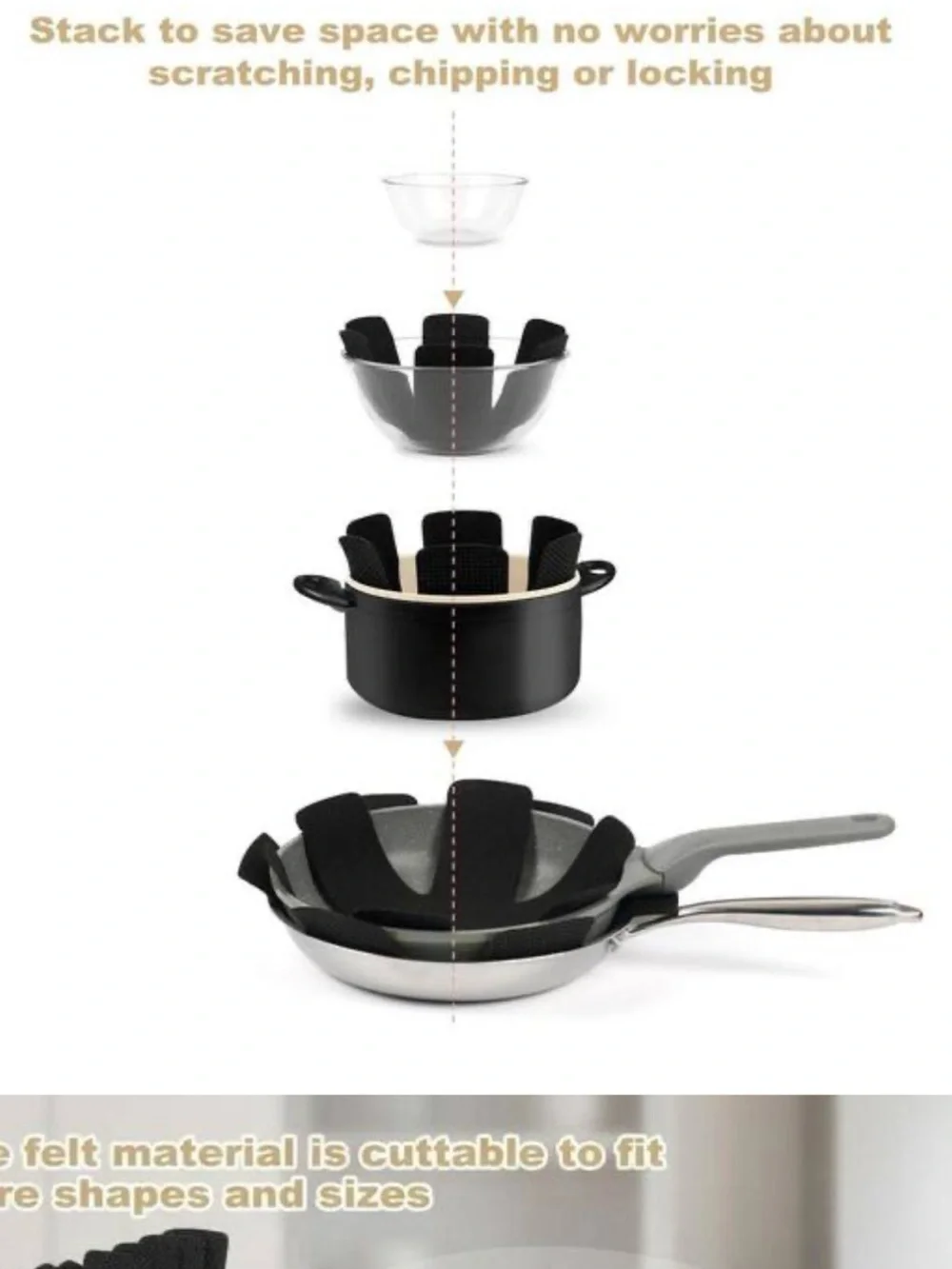 NEW Black felt anti-slip Pan and Pot protector separators